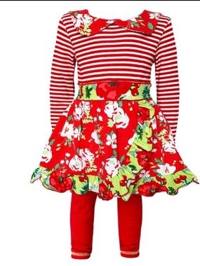Ann Loren Red Floral Skirted Leggings with Lime Trim